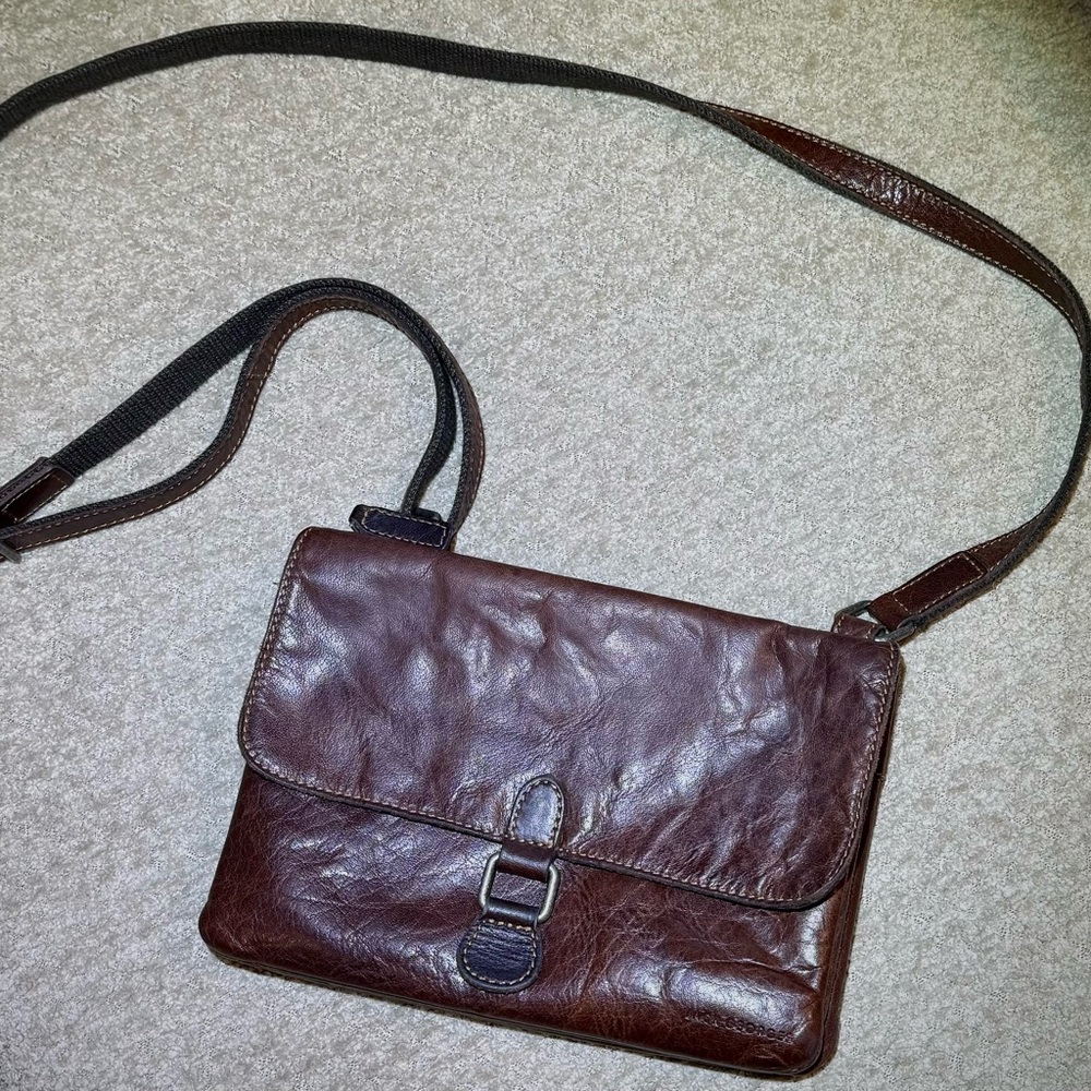 Jack Georges Hand Stained Buffalo Leather crossbody bag with built in wallet. - Picture 2 of 5